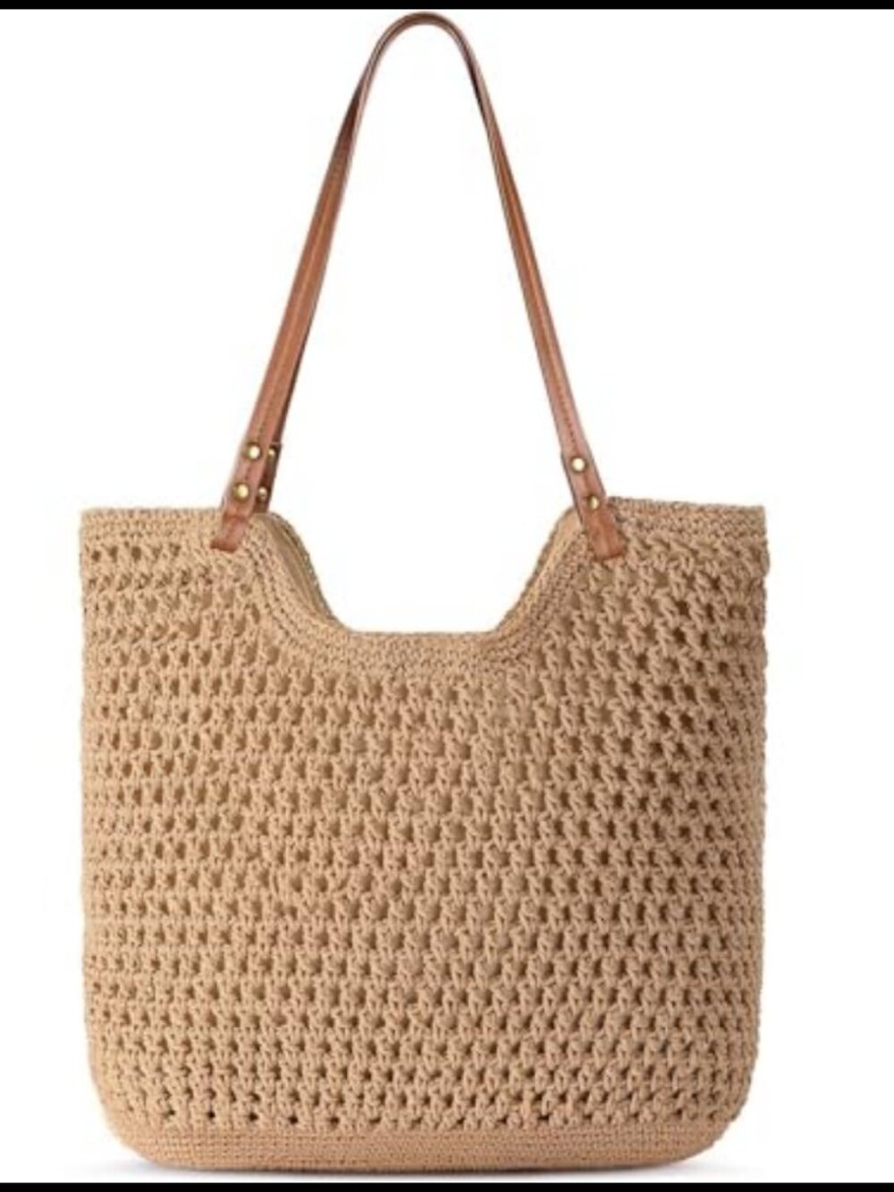 Crochet Beach Bag Woven Tote Shoulder Bag with Lining